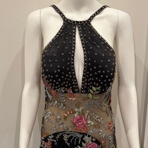 Jovani Vintage Black and Multicolor Embellished Backless Dress